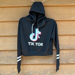 TikTok Logo Black Hoodie Cropped Cute Cozy Size M